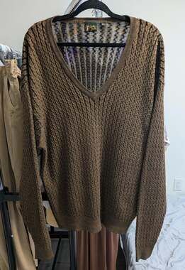 Vintage Bobby Jones Cable Knit Sweater – Brown Cotton V-Neck Men's XL